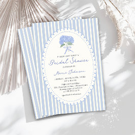 Blue Hydrangea Stripes Bridal Shower Invitation Kaart