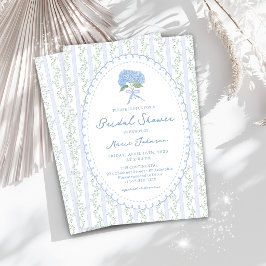 Blue Hydrangea Stripes Bridal Shower Invitation Kaart