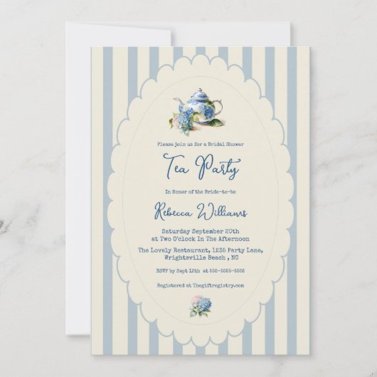 Blue Hydrangea Tea Party Bridal Shower Kaart (Voorkant)