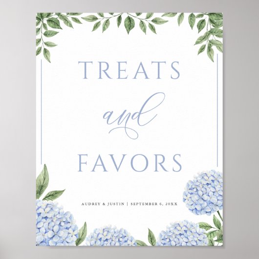 Blue Hydrangea Treats en Favorieten Bruiloft Poster (Voorkant)