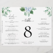 Blue Hydrangea Tri-Fold Mariage Menu Numéro de tab (Devant)
