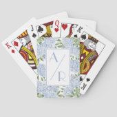 Blue Hydrangea Twee Initiaal Monogram Custom Pokerkaarten (Achterkant)