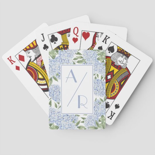Blue Hydrangea Twee Initiaal Monogram Custom Pokerkaarten (Achterkant)