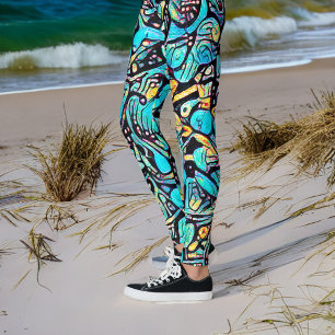 Blue Hydrangea Urban Art Motif Leggings