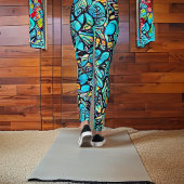 Blue Hydrangea Urban Art Motif Leggings