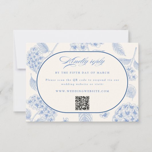 Blue Hydrangea Vintage Wedding  RSVP Kaartje (Voorkant)