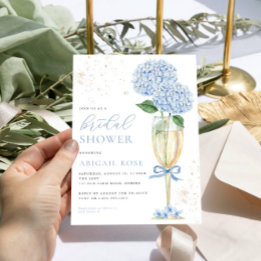 Blue Hydrangea Vrijgezellenfeest Gold Champagne Kaart