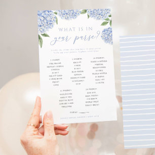 Blue Hydrangea Wat zit er in je tas spel Kaart