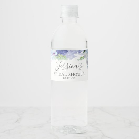 Blue Hydrangea Water Bottle Label Waterfles Etiket (Voorkant)