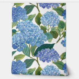 Blue Hydrangea Watercolor Floral Coastal Behang