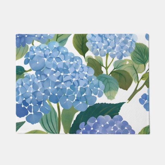 Blue Hydrangea Watercolor Floral Coastal Deurmat (Voorkant)