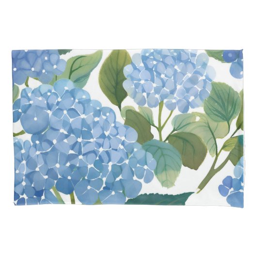 Blue Hydrangea Watercolor Floral Coastal Kussensloop (Voorkant)