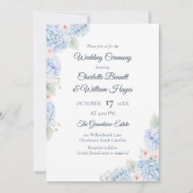 Blue Hydrangea Watercolor Floral Invitation