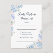 Blue Hydrangea Watercolor Floral RSVP Card
