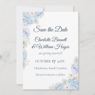 Blue Hydrangea Watercolor Floral Save the Date