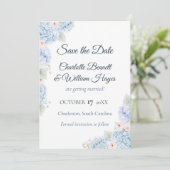 Blue Hydrangea Watercolor Floral Save the Date (Debout devant)