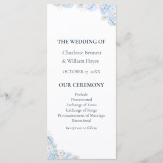 Blue Hydrangea Watercolor Floral Wedding Program Programma