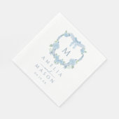 Blue Hydrangea Watercolor Monogram Crest Wedding Servet (Hoek)