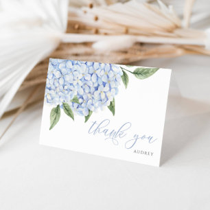 Blue Hydrangea Waterverf Blooms Script Bedankkaart