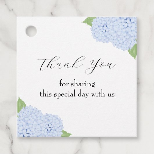 Blue Hydrangea Waterverf bruiloft Bedankjes Labels (Voorkant)