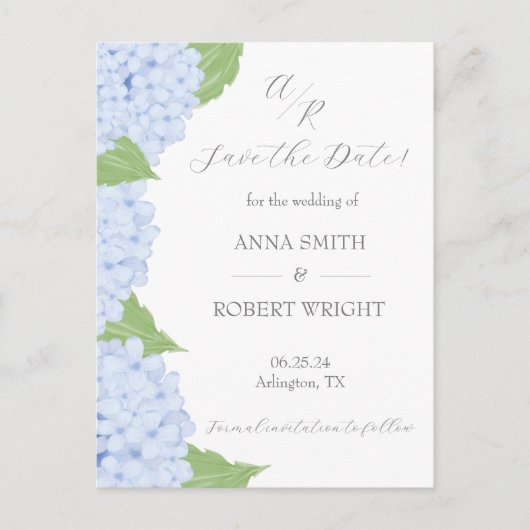 Blue Hydrangea Waterverf Bruiloft met QR Code Aankondigingskaart (Voorkant)