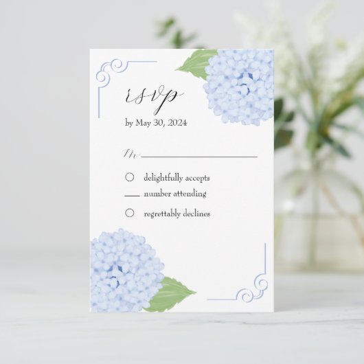 Blue Hydrangea Waterverf Bruiloft Reactie Kaart (Staand voorkant)