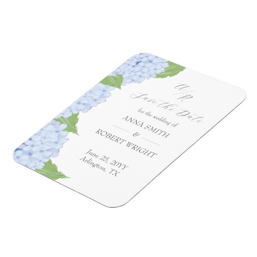Blue Hydrangea Waterverf Bruiloft Save the Date Magneet (Linkerzijde)