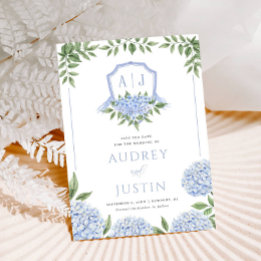 Blue Hydrangea Waterverf Crest Sla de datum op Kaart