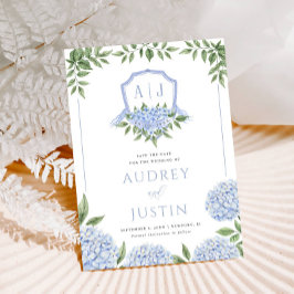 Blue Hydrangea Waterverf Crest Sla de datum op Kaart