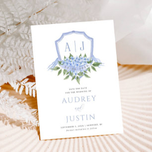 Blue Hydrangea Waterverf Crest Sla de datum op Kaart