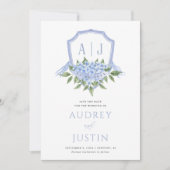 Blue Hydrangea Waterverf Crest Sla de datum op Kaart (Voorkant)