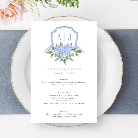 Blue Hydrangea Waterverf Crest Trouwpapier Menu
