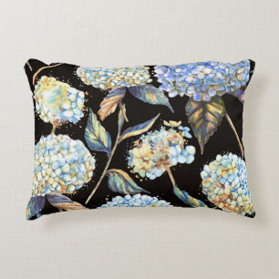 Blue Hydrangea Waterverf: Donker naadloos patroon Accent Kussen