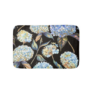 Blue Hydrangea Waterverf: Donker naadloos patroon Badmat
