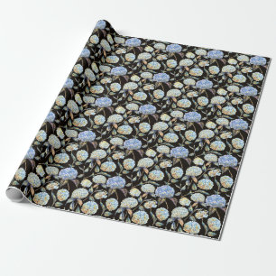 Blue Hydrangea Waterverf: Donker naadloos patroon Cadeaupapier