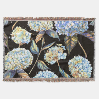 Blue Hydrangea Waterverf: Donker naadloos patroon Deken