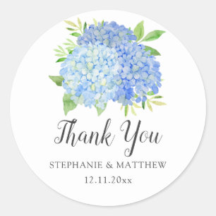 Blue Hydrangea Waterverf Floral Wedding Dank je Ronde Sticker
