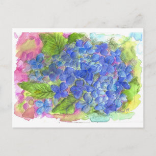 Blue Hydrangea Waterverf Flower Art Briefkaart