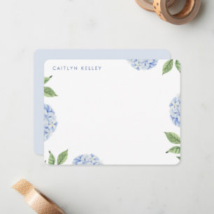 Blue Hydrangea Waterverf Flowers, Custom Flat Notitiekaartje