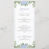 Blue Hydrangea Waterverf Flowers Wedding Menu (Voorkant)