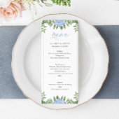 Blue Hydrangea Waterverf Flowers Wedding Menu