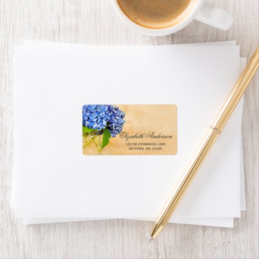 Blue Hydrangea Waterverf Mason Jar Etiket (Insitu)