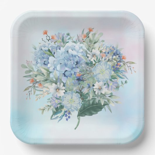 Blue Hydrangea Waterverf Papier Bord (Voorkant)