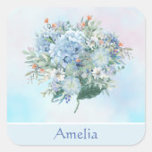 Blue Hydrangea Waterverf Vierkante Sticker (Voorkant)