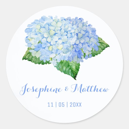 Blue Hydrangea Waterverf Wedding Stickers (Voorkant)