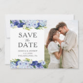 Blue Hydrangea Wedding Enregistrer la carte Date (Devant)