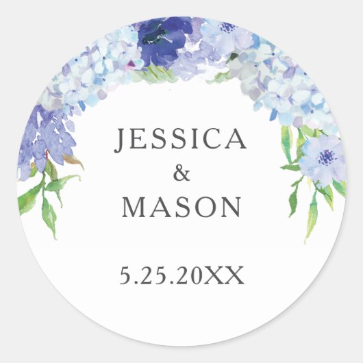 Blue Hydrangea Wedding Favoriet Cadeau Stickers La (Voorkant)