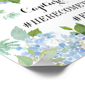 Blue Hydrangea Wedding Hashtag Sign Poster (Hoek)