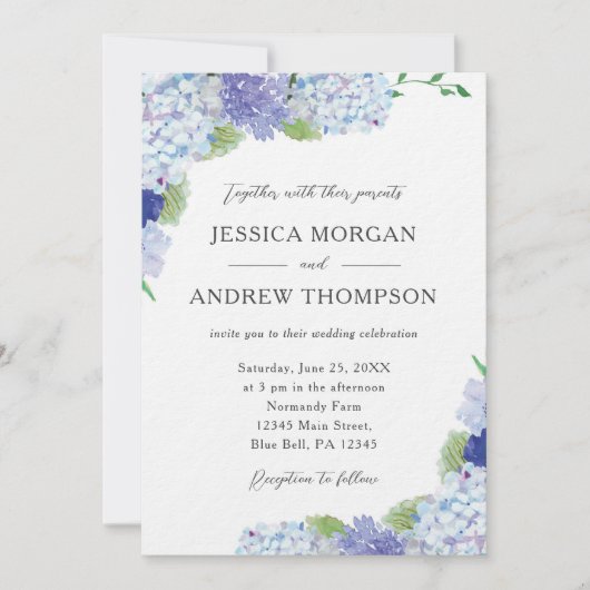 Blue Hydrangea Wedding Invitation Kaart (Voorkant)