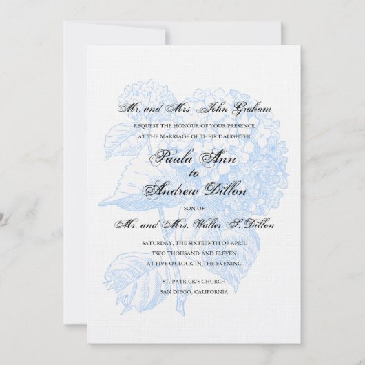 Blue Hydrangea Wedding Invitation Kaart (Voorkant)
